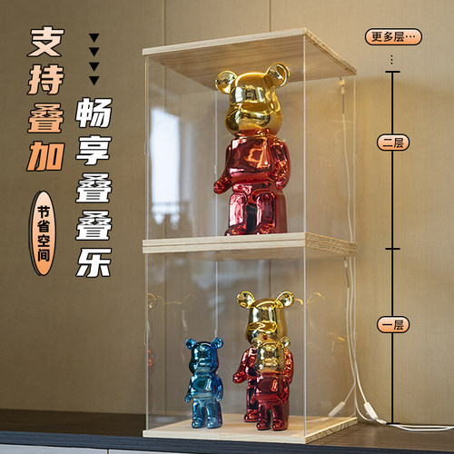 亚克力透明免胶展示盒手办汽车模型柜适用积木黏土防尘罩收纳盒 - 图0