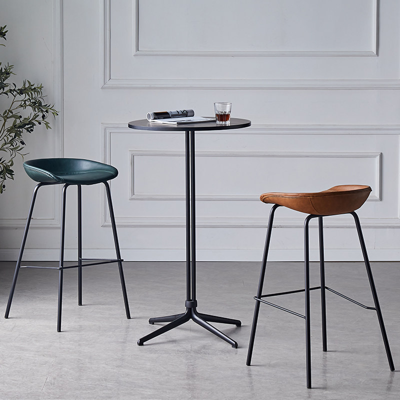 北欧家用高脚凳现代简约铁艺轻奢马鞍皮酒吧椅吧凳创意咖啡厅吧椅,淘宝优惠券,粉丝福利购,淘宝优惠卷