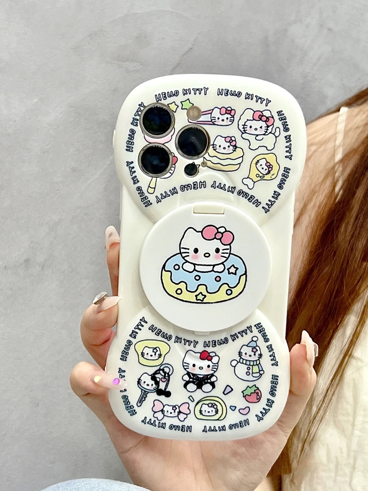 翻盖镜子支架适用iPhone15/14手机壳Promax日韩甜甜圈Kitty猫苹果13pro可爱11promax网红女12防摔套13软14pro