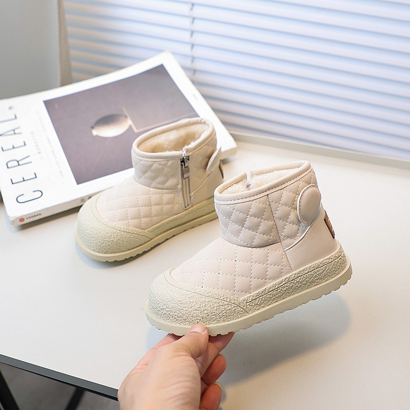 女童加厚保暖雪地靴2025冬季男童韩版菱格短靴子中大童软底大棉鞋,淘宝优惠券,粉丝福利购,淘宝优惠卷