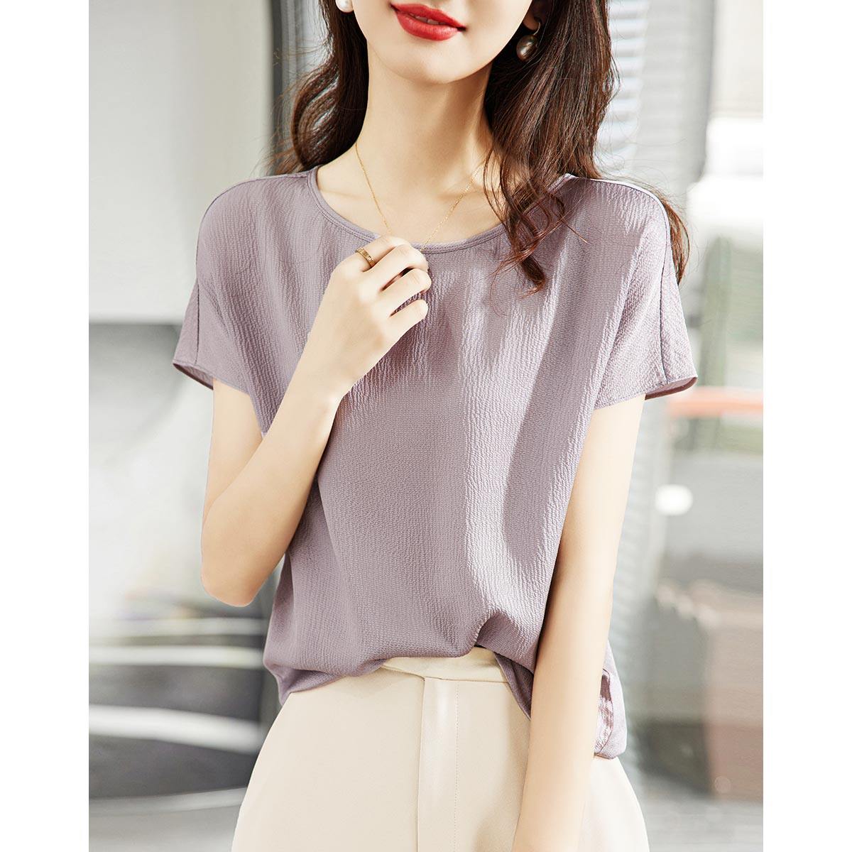 德玛纳夏新款桑蚕丝圆领短袖衬衫 dmestyle衬衫