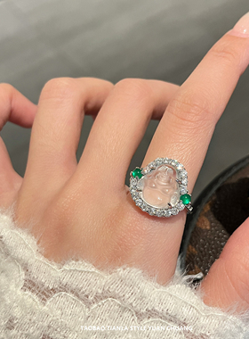 镶钻仿玉髓非翡翠佛戒指