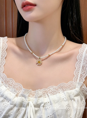 小雏菊吊坠珍珍珠珠项链女甜美