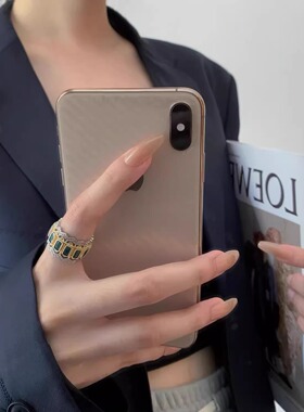 时髦复中古风祖母绿宝石戒指女高级感轻奢小众设计气质夸张食指戒