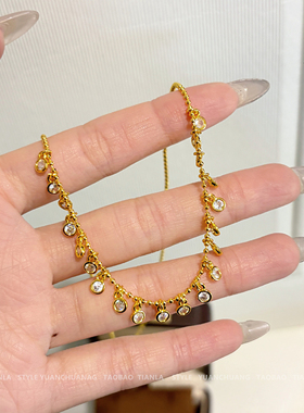 ins风金色泡泡钻流苏项链女