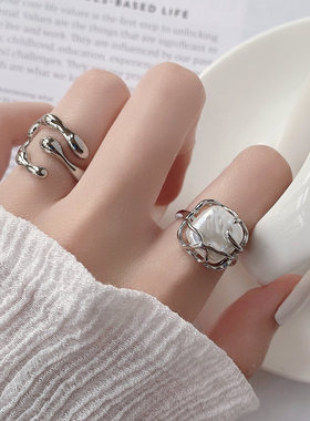 不规则珍珠食指戒指女个性百搭