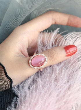 大气唯美粉色水晶芙蓉石开口戒指