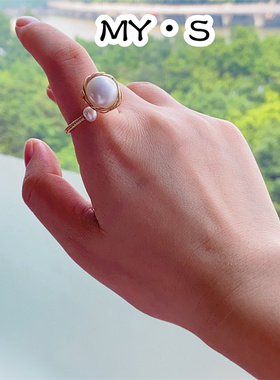 天然珍珠手工绕线开口戒指