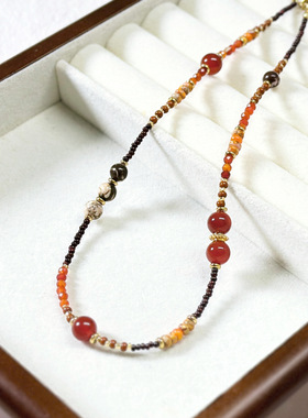 红玛瑙淡水珍珠项链女新中式复古