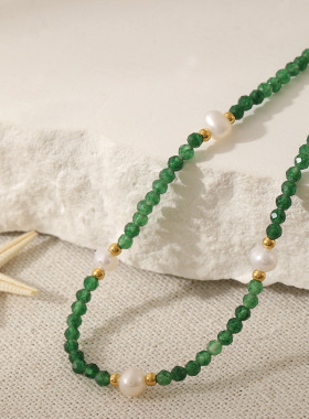 祖母绿珍珠显白小众锁骨链