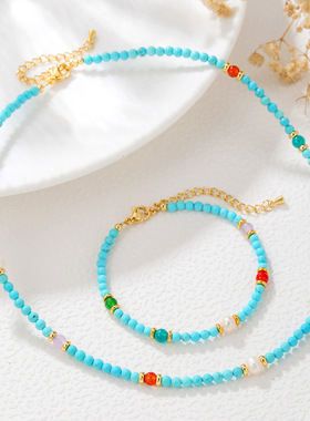 天然绿松石手链项链女款轻奢小众