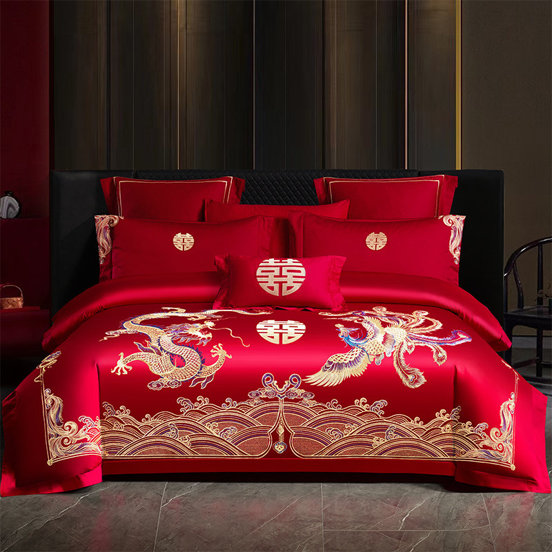 新婚红色婚庆四件套全棉大红色结婚床品套件喜庆被套床单床上用品,淘宝优惠券,粉丝福利购,淘宝优惠卷