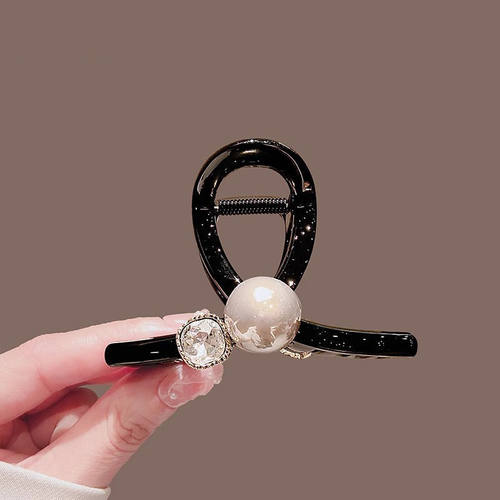 2024夏季新款大号闪钻珍珠抓夹女高级感时尚百搭发夹后脑勺鲨鱼夹 - 图1