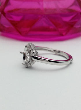 纯银水钻活口戒指空托