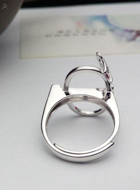 925银镀白金云纹活口戒指托