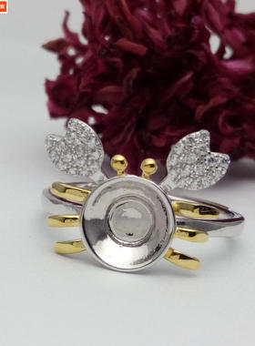 925银镀黄金镶水钻活口蓝珀戒托