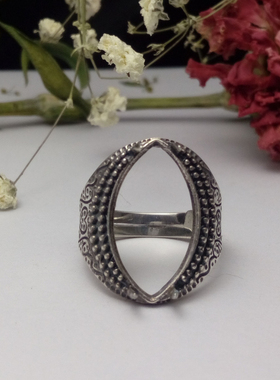 925银复古风马眼形爪镶戒指托