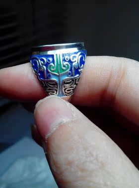 景泰蓝饕餮纹活口戒指托