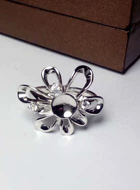 纯银水钻活口蓝珀戒托