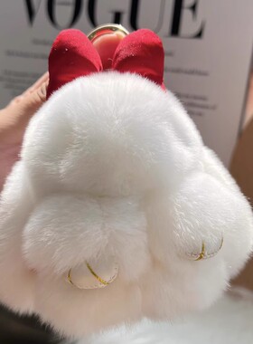 真獭兔毛蝴蝶结小兔子汽车钥匙扣书包包挂件可爱毛绒公仔萌萌兔