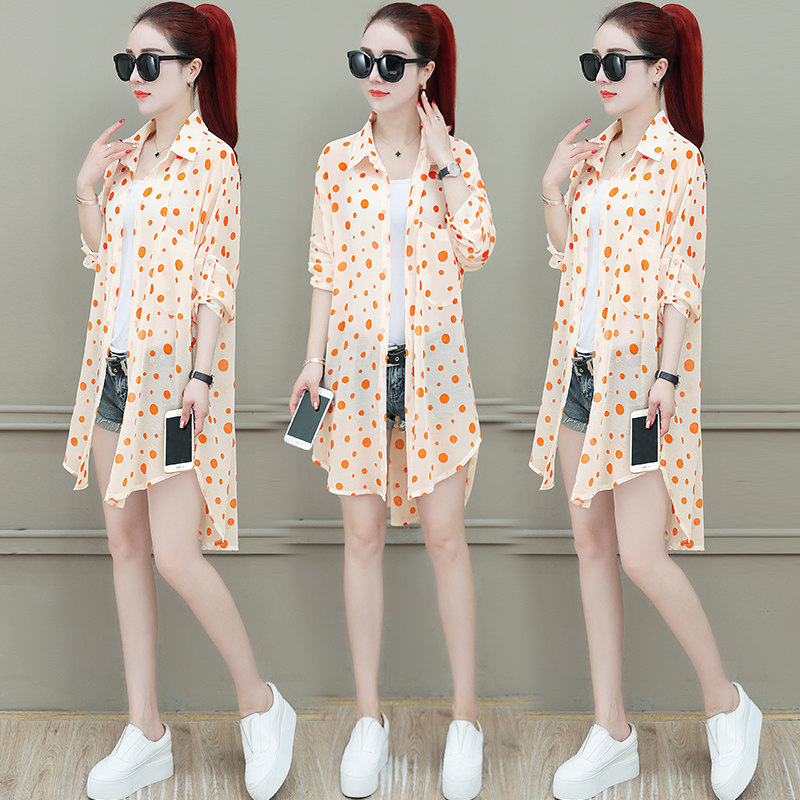 夏季中长款宽松防晒衫外套雪纺衫 婉奢蕾丝衫/雪纺衫