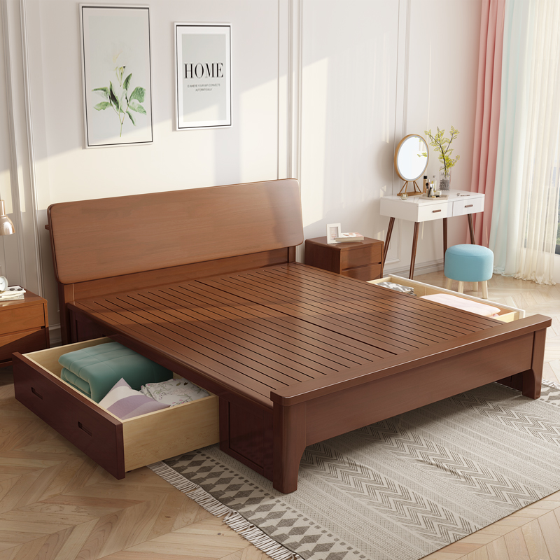 实木床北欧现代简约主卧1.8米双人床高箱储物出租房家用1.5单人床 - 图2