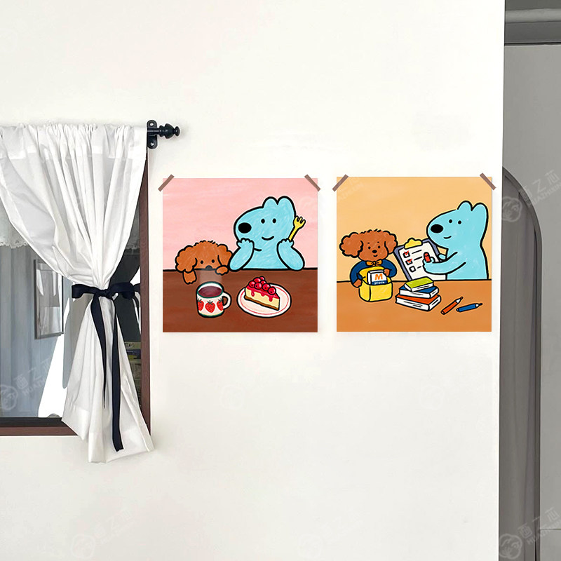 装饰画替换画芯内布ins可爱治愈草莓蓝色小狗餐厅挂画海报贴画,淘宝优惠券,粉丝福利购,淘宝优惠卷