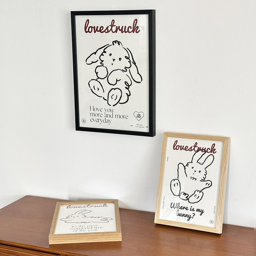 黑白线条兔子情绪插画治愈风卧室书房装饰画自粘油画布画芯不含框 - 图0