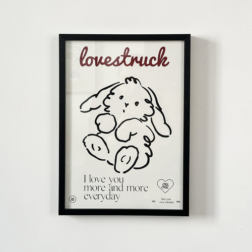 黑白线条兔子情绪插画治愈风卧室书房装饰画自粘油画布画芯不含框 - 图3