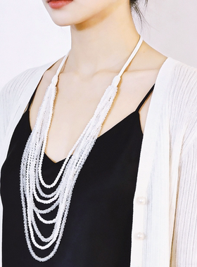 水晶超长款多层月光白项链毛衣链