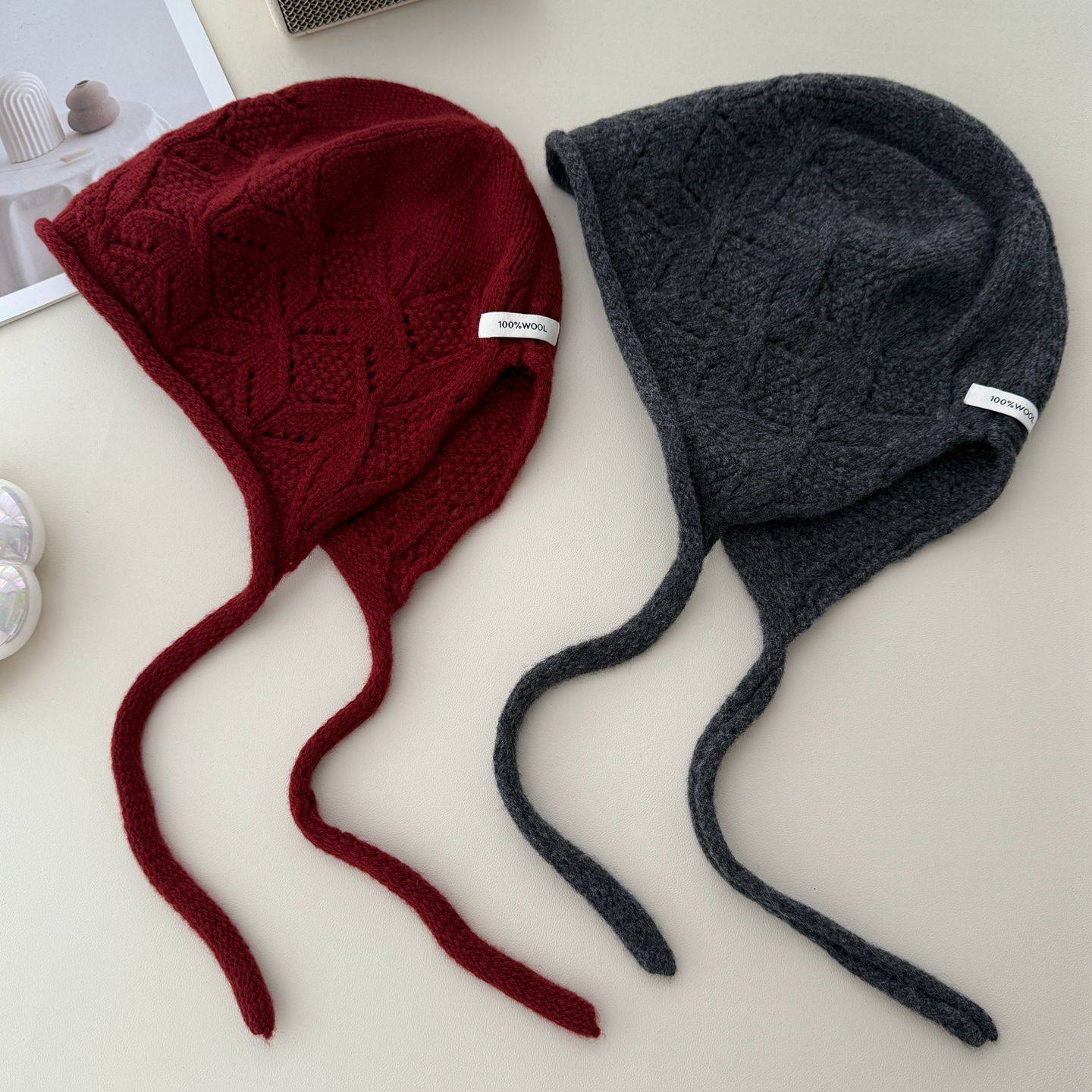 韩系时髦带绳100%纯羊毛巴拉克拉法帽护耳包头帽针织毛线帽女帽子,淘宝优惠券,粉丝福利购,淘宝优惠卷