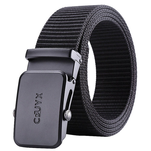 男士加厚帆布腰带滚轴平滑扣皮带休闲百搭自动扣编织裤带简约工装 - 图0