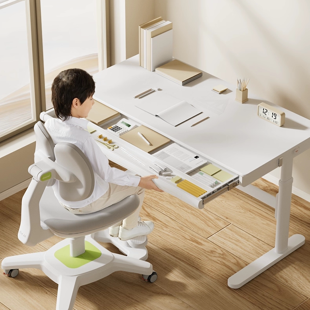 Yucai children's learning desks and chairs, primary school students' desks, home writing desks and chairs that can be lifted and lowered, simple school large white desks