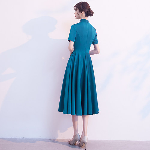 蓝色妈妈婚宴晚礼服女高级感气质宴会轻奢小众高端中式婚礼敬酒服 - 图3