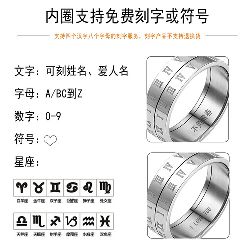 可转动罗马数字戒指男潮ins冷淡风旋转指环男士个性嘻哈单身尾戒 - 图2