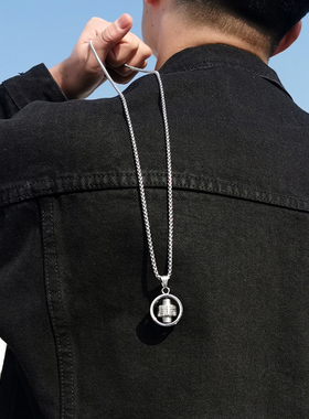 转动项链男潮小众设计嘻哈男士钛钢吊坠个性潮牌百搭毛衣链配饰品