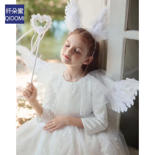 万圣节cos服装女童礼服可爱白色天使宝宝精灵角色扮演公主连衣裙 - 图2
