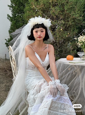 可爱超仙少女感减龄蓬蓬花朵大头纱拖尾外景样片