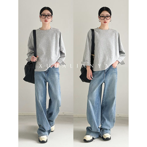 徐大脸吖定制 Athflow风圆领长袖卫衣春季女宽松oversize上衣 - 图0