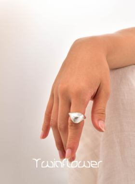 twinflower极简风银色金属戒指