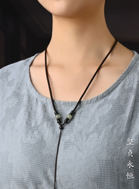 恋妍和田玉吊坠挂绳手工编织