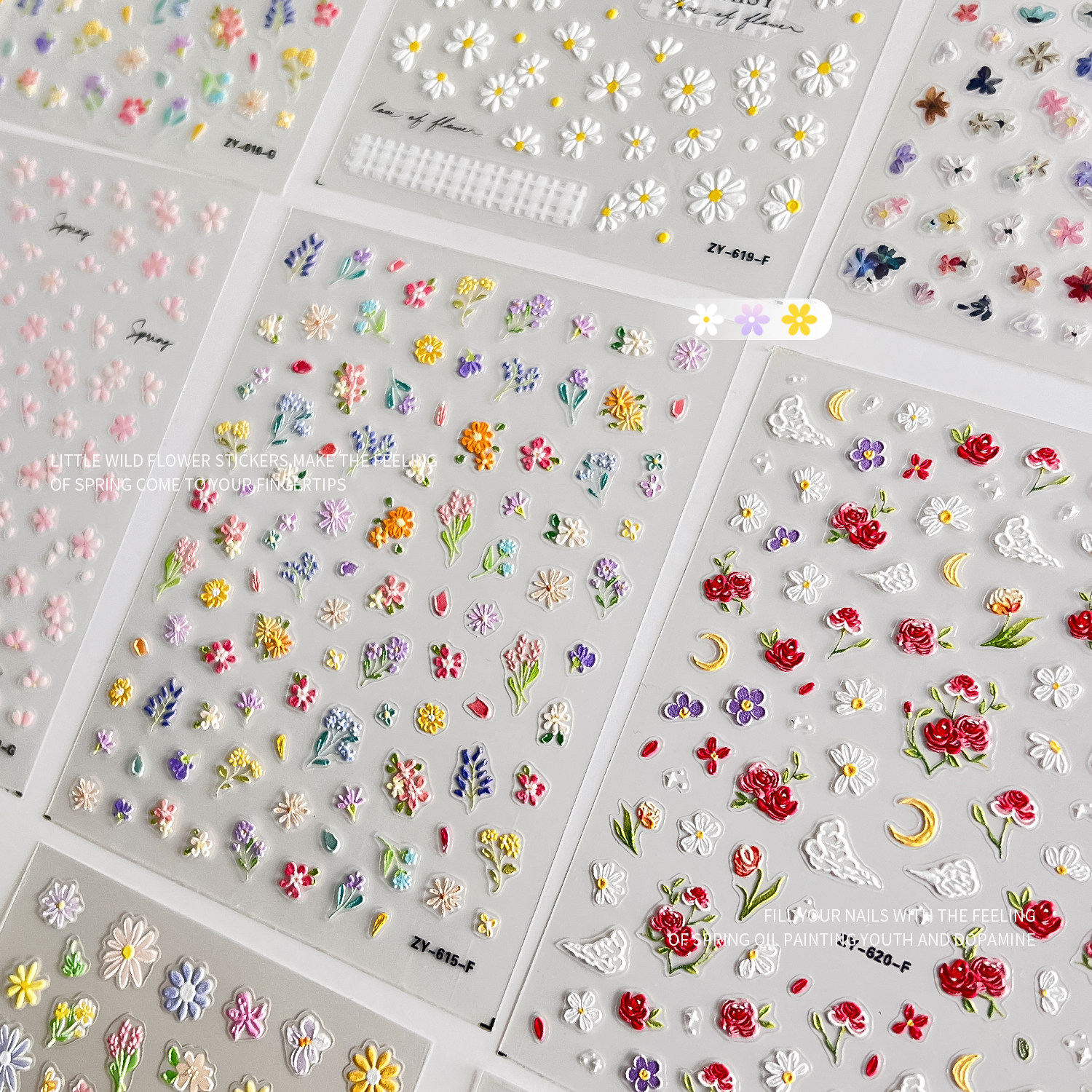 gaoy戈雅春日小野花美甲贴纸2026新款ins风 网红爆款浮雕指甲饰品,淘宝优惠券,粉丝福利购,淘宝优惠卷