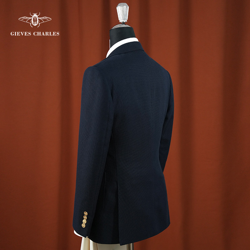 【MOON】英国面料藏蓝色针织羊毛驳头链商务休闲西装外套男,淘宝优惠券,粉丝福利购,淘宝优惠卷