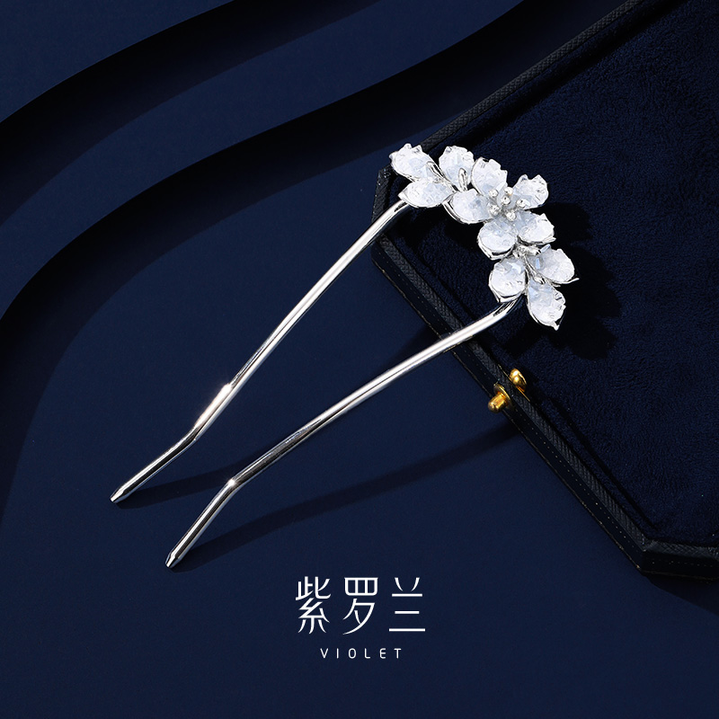 【紫罗兰正版】晶莹花发钗高档女时尚百搭高级感个性花朵款发饰 - 图2