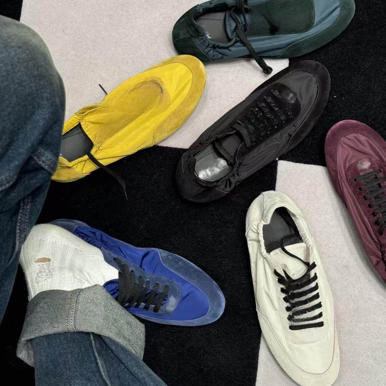 MRLEE independent style 25ss show spring and summer nylon + suede elastic sneakers loafers Collapse
