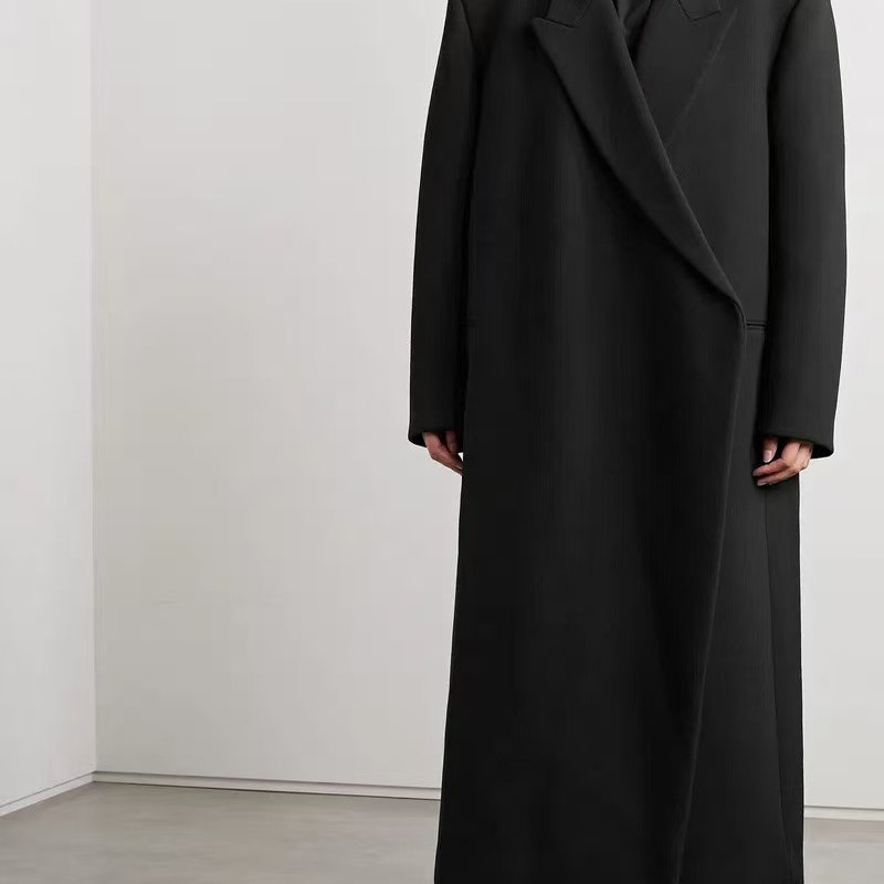 MRLEE independent style silhouette black long cashmere coat loose wrapped high-end coat