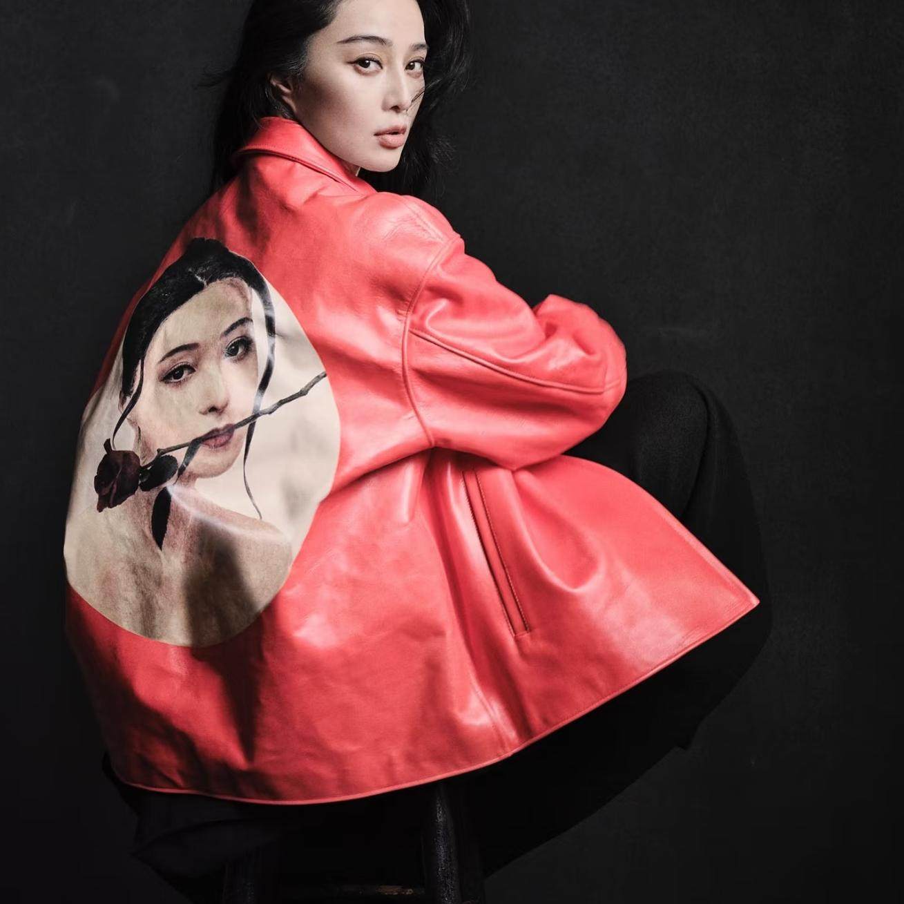 MRLEE's independent style inspiration muse model reviews classic fbb print cowhide jacket/leather jacket