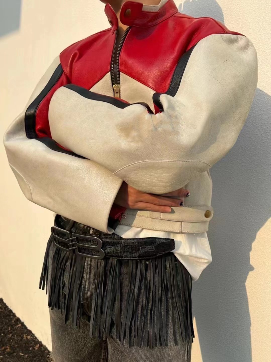 Vetements Tricolor Leather Racing Jacket