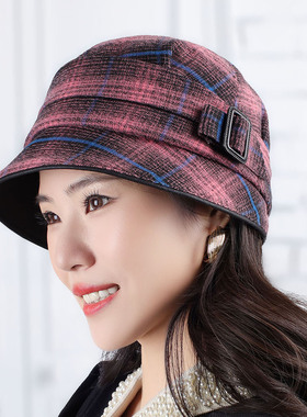 2026年新款春秋季格纹渔夫帽方扣圆顶贝雷帽复古时装百搭青年女帽