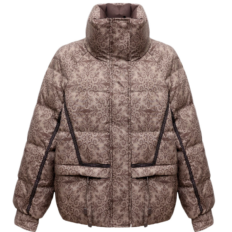 国风印花短款羽绒服女2025冬季新款立领加厚保暖小个子白鸭绒外套,淘宝优惠券,粉丝福利购,淘宝优惠卷